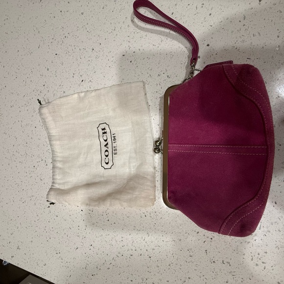 Coach pink Suede Kiss-Lock Wristlet Clutch - Picture 2 of 4